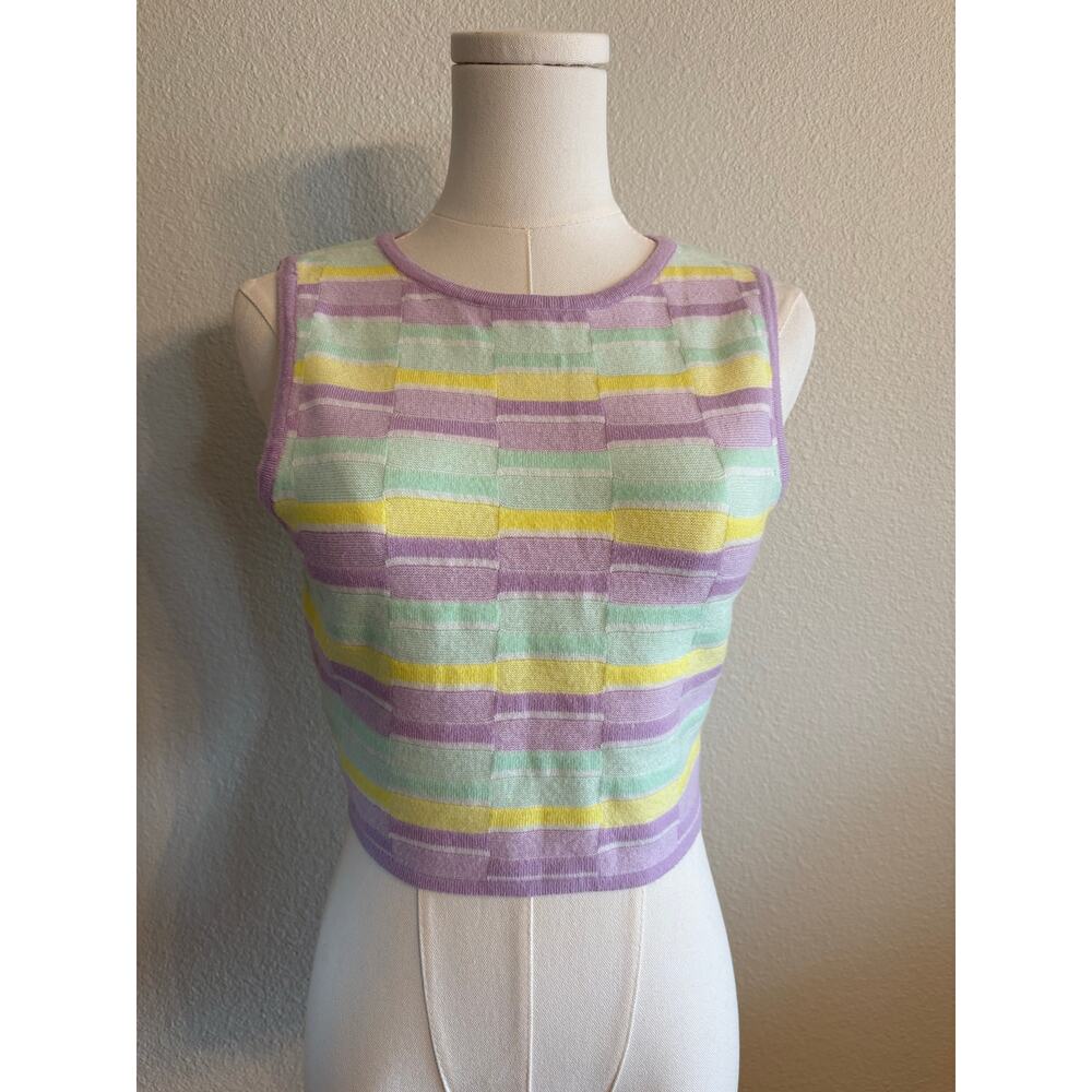 PRINCESS POLLY Sweater Vest Top Striped Purple Green Yellow | Medium /Large